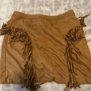 Faux suede fringe miniskirt